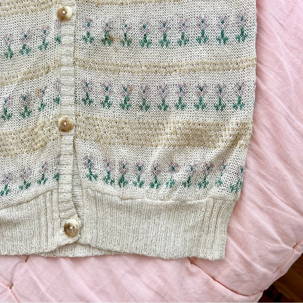 Adorable French Vintage Pointelle Floral Knit Cardigan Sweater Small Womens - Picture 4 of 6